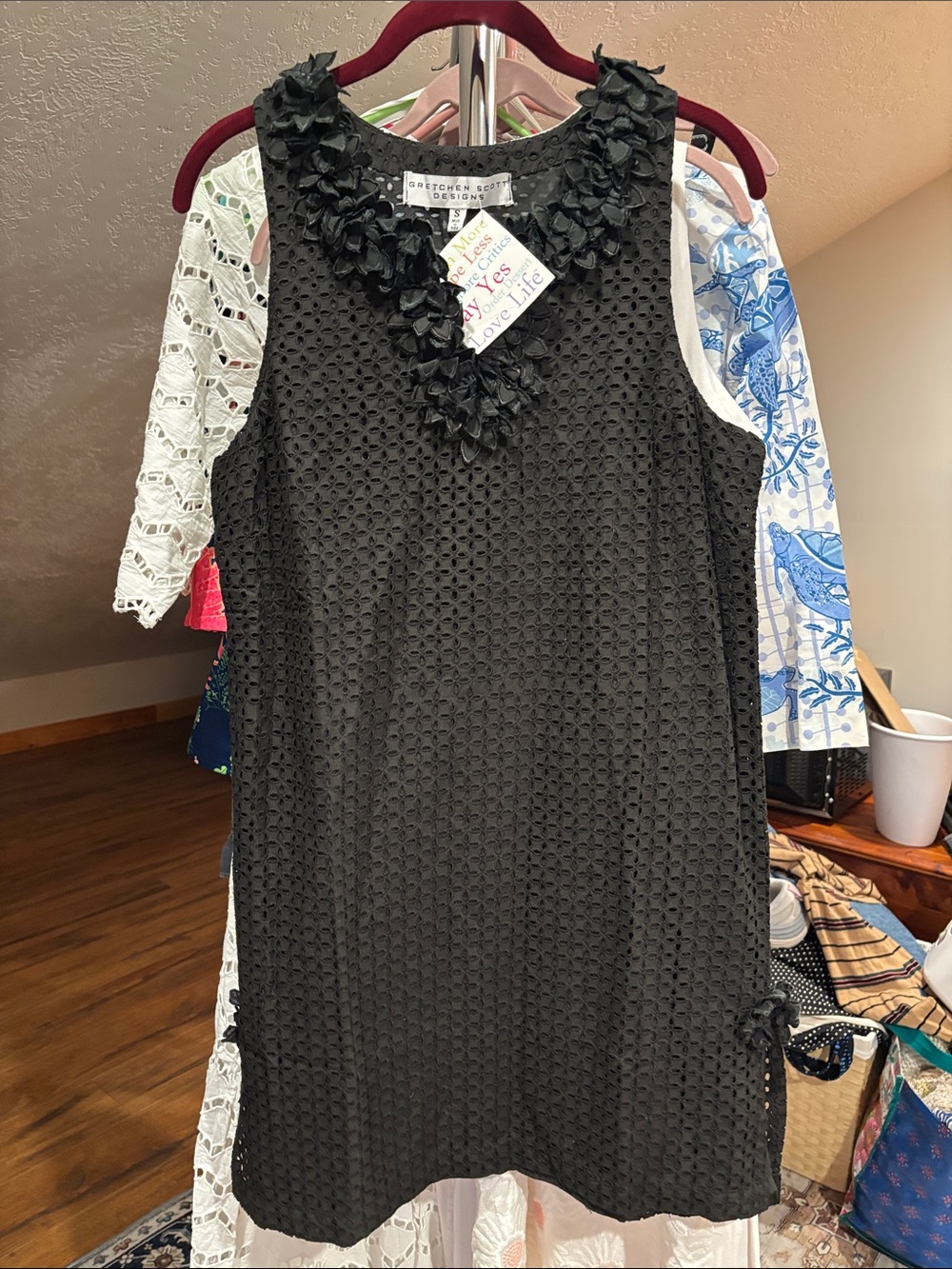 Gretchen Scott eyelet Black sleeveless dress with textured fabric